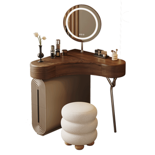 Suiyuan solid wood corner triangle dressing table storage integrated corner corner small apartment bedroom home dressing table table walnut color corner dressing table with mirror + stool