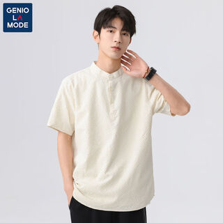 Genilamo stand-up collar shirt men's tang suit short-sleeved casual handsome new chinese style men's clothing beige 2xl 2xl