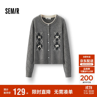 Semir knitted cardigan women's winter short bow rhombus fake two-piece 2025 girly sweater 109725106006