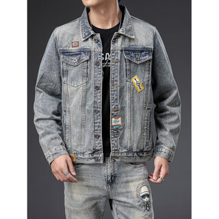 Royal palm polo sports club autumn and winter heavy industry embroidery retro denim jacket men's v-shaped american lapel fashion brand men's jacket men's tops antique color jk543 5xl