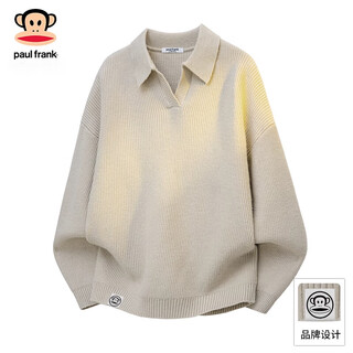 Big mouth monkey (paul frank) trendy brand casual sweater men's 2025 autumn long-sleeved loose warm base knitted cardigan top coat clothing gray hair apricot official authentic l recommended 120-140jin jin equals 0.5 kg