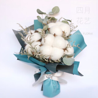 四月棉花花束  ins干花 送朋友生日礼物小清新小花束伴手礼 灰蓝色 5朵棉花 高约22厘米