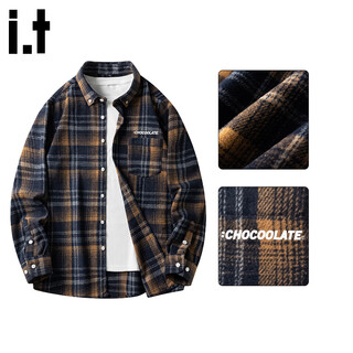 Chocoolateit striped plaid long-sleeved shirt for men in autumn new american retro casual shirt jacket navy blue xl
