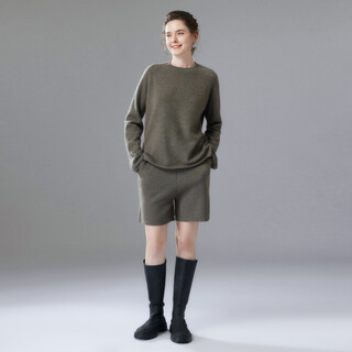 Mushi cashmere suit women's cashmere sweater and cashmere shorts women's autumn and winter new knitted suit cashmere sweater thick as551 gray green m