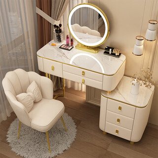 Crassus all solid wood slate dressing table light luxury and high-end bedroom modern simple storage cabinet integrated solid wood dressing table 80cm table + cabinet + smart mirror + petal chair upgraded smart model platinum