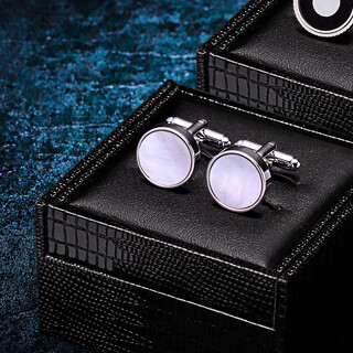 KFLK男士贝壳袖扣法式袖口钉衬衫金属袖钉生日礼物衬衣扣袖口扣钉 白色