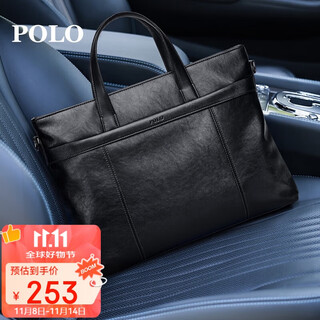 Polo briefcase men's soft leather business handbag 14/15 inch computer bag business trip briefcase meeting document bag