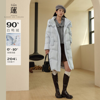 A.yilian shopping mall same style ayilian white duck down hooded down jacket for women 25 winter new fashion mid-length jacket salt water blue m