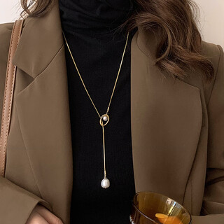 Idel titanium steel non-fading long necklace for women autumn and winter retro pearl gold sweater chain temperament high-end light luxury accessories l2645 gold