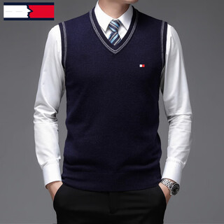 Tome bornek tommy high-end men's vest autumn and winter new v-neck waistcoat pure wool vest business casual top navy blue ready-made, counter quality m 165100-120jin jin equals 0.5 kg