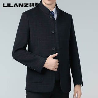 Lilanz double-sided woolen coat men's medium-length stand-up collar woolen parka autumn and winter middle-aged dad jacket 806 black m 170/48