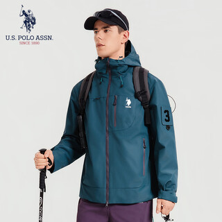 U.s. polo assn. jacket men's autumn and winter outdoor windproof, waterproof, warm and breathable three-in-one jacket casual sports commuting jacket peacock blue l