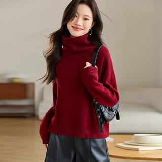 Shexi (srcr) 365g thickened 100% wool sweater for women autumn and winter loose knitted base layer