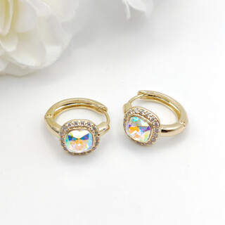 Xuping xuping jewelry imitation crystal fashionable temperament micro inlaid high-end niche design fat square ear buckle gift jewelry color white