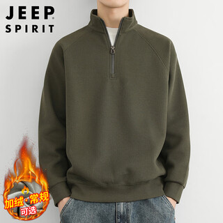 Jeep spirit jeep half-zip sweatshirt men's autumn and winter korean style stand-up collar sweater men's trendy top olive green xl