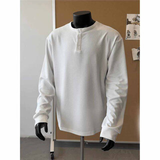 Jane deiune extra large size 300jin jin is equal to 0.5kg henley collar long-sleeved t-shirt men's spring and autumn american retro heavyweight sweatshirt polo collar bottoming shirt white l_115-135jin jin is equal to 0.5kg
