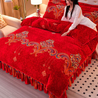 Fantasy plus velvet milk velvet four-piece winter double-sided coral velvet quilt cover thickened flannel bedding internet celebrity happy meeting class a milk velvet baby available sheet style four-piece set-2.0m bed quilt cover 220x240c