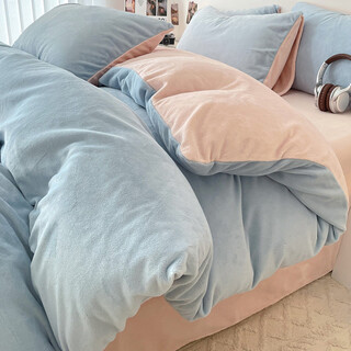 Fantasy milk velvet duvet cover single piece 10x200 double-sided plush coral velvet quilt thickened winter flannel quilt baby blue + pink jade double-sided warm velvet delicate and warm 150x200cm milk velvet duvet cover single piece