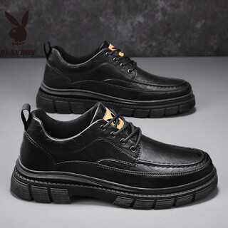 Playboy leather shoes men's 2025 autumn formal business casual shoes round toe british martin boots men's work shoes black 42