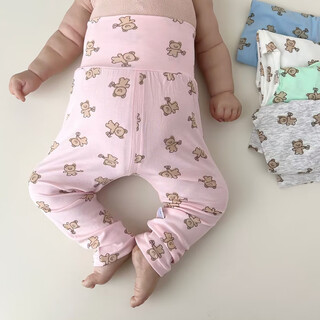 小红书爆款新生儿夏季薄款婴儿无骨高腰护肚裤子男女宝宝莫代230 粉红色欢乐熊薄款护肚裤 cm新生儿2个月 59