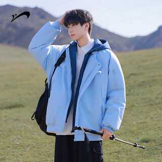 Guirenniao fake two-piece workwear cotton jacket for men in winter cold-proof hooded cotton-padded jacket, light blue 3xl