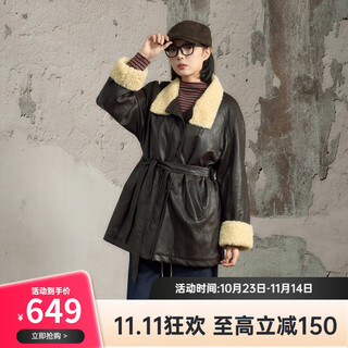 Nishimachi village house (setirom) retro feeling leather jacket women's 2025 winter new plush mid-length style outerwear xhad10016 dark coffee one size