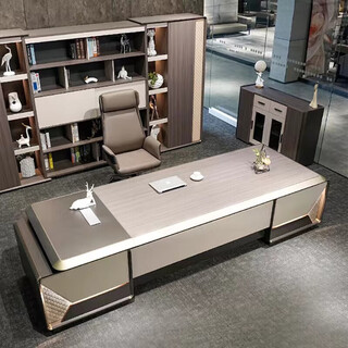 Boss desk ceo desk simple modern office furniture high-end light luxury executive desk table and chair combination led light 2.4 meters boss desk short cabinet