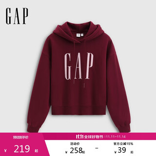 Gap women's 2025 autumn new logo chain embroidery loose fleece short hoodie sweatshirt 792554