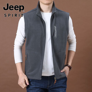 Jeep spirit winter polar fleece vest jacket men's loose velvet sleeveless sweatshirt velvet vest outdoor vest fleece high-end gray regular style vest xl (90jin jin equals 0.5kg -110jin jin equals 0.5kg)
