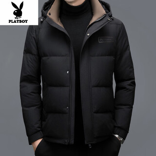 花花公子派克服男皮草中年男士冬季加厚保暖新款尼克服大衣皮毛一体男外套 2603黑色 XL 180适合(135-150斤)