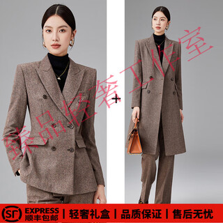 Sustyleg light luxury brand wool suit suit women's autumn and winter new thick woolen coat suit suit extended warm brown suit coat + short suit + pants three-piece set thickened l