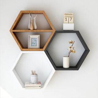 Yusenyi wall shelf hexagonal honeycomb lattice shape creative bookshelf wall hanging restaurant wall installation width 78*78m single hexagon 45*15*