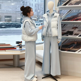 Nyig2025 super hot winter set of down cotton vest jacket, hooded sweatshirt and sweatpants three-piece set, vest + sweatshirt + pants three-piece set l (recommended 100jin jin is equal to 0.5kg -115jin jin is equal to 0.5kg)