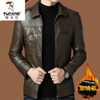 Woodpecker 2026 new pu leather jacket men's autumn and winter business casual motorcycle jacket leather jacket pickle green m 170