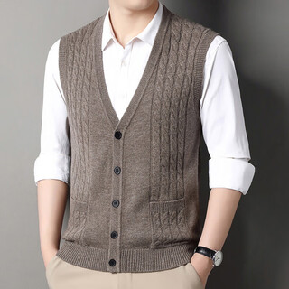 King deer ordos cashmere sweater men's sweater spring autumn winter new jacquard twist v-neck cardigan buttoned vest dark coffee 2xl 180 recommended weight 155-175jin jin is equal to 0.5 kg