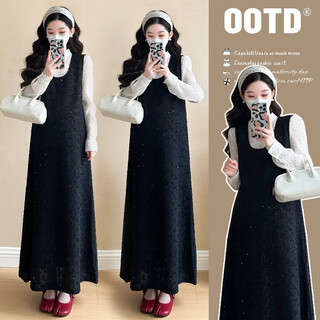 Autumn and winter temperament sequin suspender dress for pregnant women, flocked polka-dot chiffon shirt, slimming and sweet suit, chiffon top m