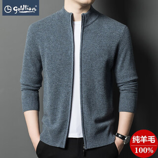 Goldlion 100 pure wool casual stand-up collar zipper cardigan winter thick middle-aged men's knitted sweater jacket cloud gray cloud gray one size fits all 150-170jin jin equals 0.5 kg
