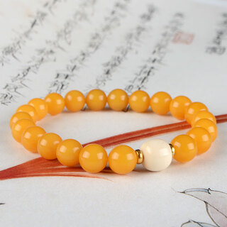Her generation natural raw mineral beeswax bracelet chicken fat yellow russian material seiko single circle mammoth ivory bracelet birthday gift about 8mm beeswax (766567)