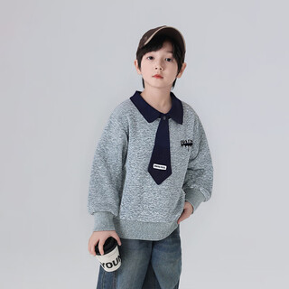 Youyoutonghua autumn and winter children's velvet bottoming polo sweatshirt 2025 boys' stylish thickened inner wear for middle and large children gray 160 76