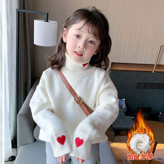 女童春秋高领打底衫秋冬薄绒卫衣女孩秋装一体绒上衣洋气德绒内衣 白色打底卫衣秋冬薄绒款 90 100码建议身高85-90cm