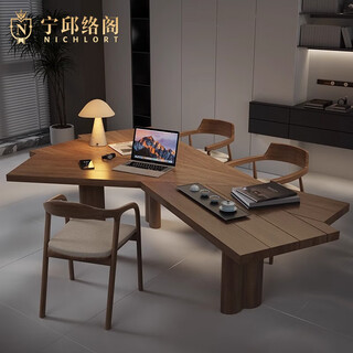 Ningqiu luoge (nichlort) new chinese style solid wood computer desk large board tea table special-shaped desk desk modern simple living room home office 1.6m desk + office chair