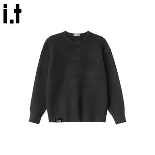 Izzue it trendy henry collar sweater for men in autumn and winter japanese style retro loose thick warm wool sweater black official authentic m