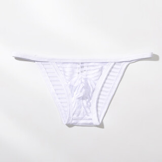 Men's mesh striped underwear thin strap thong low waist sexy translucent triangle breathable summer young men white m