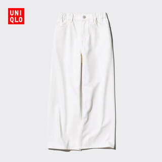 优衣库童装男童女童宽松直筒长裤拉链款477652 01 乳白色 130