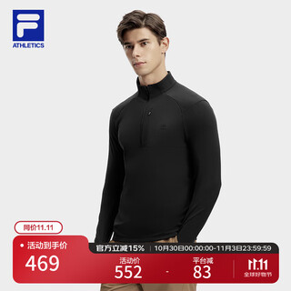 Fila official huang jingyu same style men's sweater outdoor sports stand collar long-sleeved t-shirt dark black-bk l (175) 96a