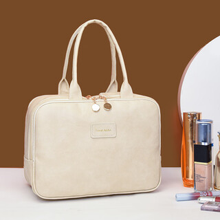 2025新款手提化妆包女大容量时尚覆古感大号收纳包旅行洗漱包 质感米白色