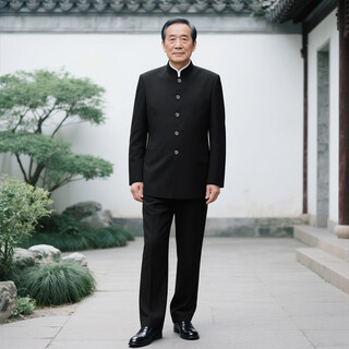 Playboy (playboy) middle-aged and elderly father's suit 2025 autumn new new chinese style stand collar tunic suit dad wedding banquet suit black tunic suit two-piece suit top + pants xl