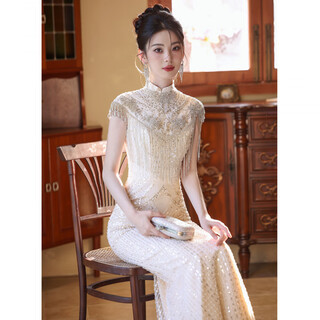 Wutuo art examination dress music student chinese engagement dress fishtail host evening feeling temperament celebrity student performance costume light champagne xs