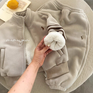 Children's velvet suit winter style boys' ollie velvet warm jacket jacket trendy brand two-piece set trendy apricot high quality velvet cm 80