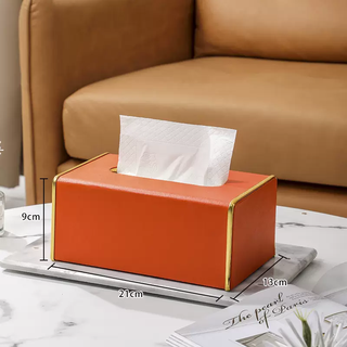Yusenyi light luxury style paper drawer creative simple living room home bedroom tissue box hotel high-end leather tissue box champagne orange 21x13x9
